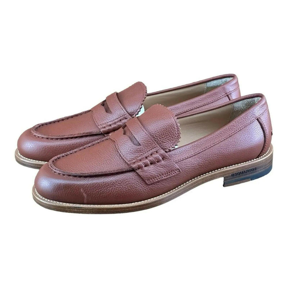 DSQUARED2 Beau pebbled leather penny loafers  Men’s size 8.5-9 42 Brown Leather